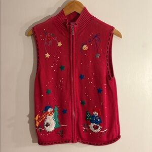 Festive Red Snowman Sweater Vest Ugly Christmas Sweater Party Teacher Holiday